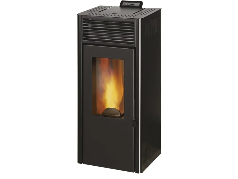 Poêle à granulé Monobloc Nola 7 noir vue frontale, design compact
