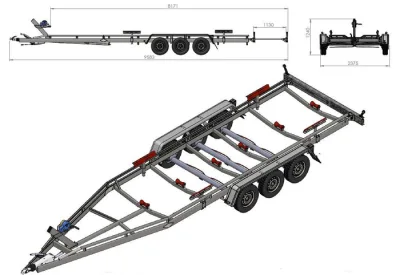 Unitrailer Remorque porte-bateau 3 essieux étanches AL-KO, PTAC 3500 kg – photo 2