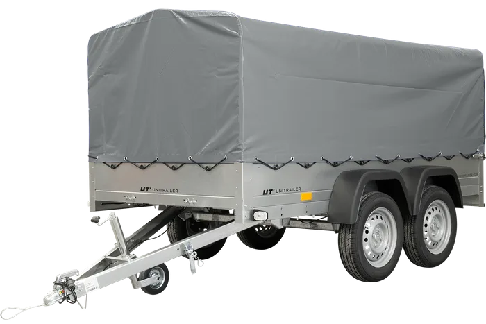 Remorque double essieux unitrailer 264/2 kipp avec roue jockey, arceau et bâche grise