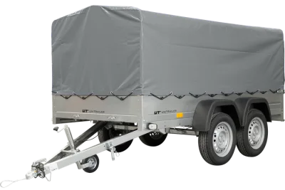 Remorque double essieux unitrailer 264/2 kipp avec roue jockey, arceau et bâche grise