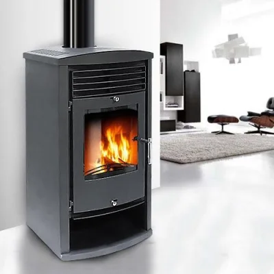 Poêle Moderna Vita double combustion 14 kW range-bûches intégré