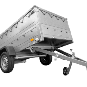 GRANDE REMORQUE 230X125 AVEC BÂCHE PLATE GRISE, REHAUSSES DE RIDELLES ET ROUE JOCKEY – GARDEN TRAILER 230 KIPP