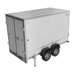 Remorque box UNITRAILER PACK 3015/2 profil montrant double essieu et roues 155/70 R13
