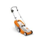 Tondeuse électrique RME 235 STIHL vue de profil bac 30L guidon repliable