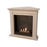 Cheminée bioéthanol d’angle Cadiz Corner Xaralyn manteau pierre naturelle crème 3000W