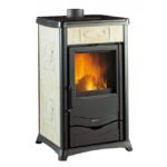 Vue latérale TermoRossella Plus Evo DSA 4.0 tiroir bûches porte fonte émaillée 175 kg