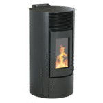 Poêle Segreto 9 kW côté profil montre la finition acier et dimensions