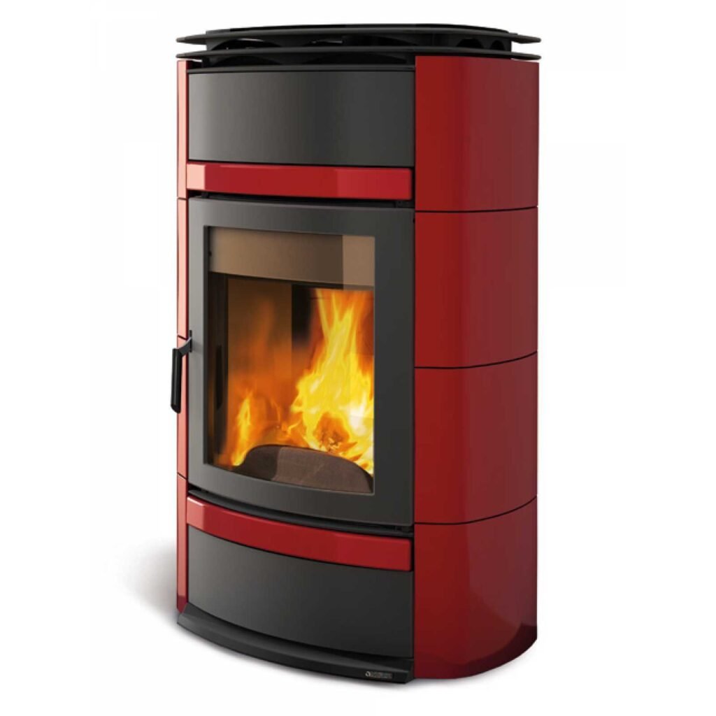 Norma S Idro DSA 25 kW poêle à bois bouilleur façade en faïence et vitre céramique