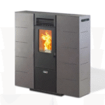 Poêle à granulés Orcino 7kW bordeaux vue de face design slim