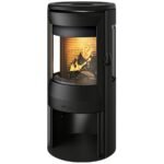 Poêle à bois fonte Aratos 8 kW face porte vitrée anthracite module Plug‑IN