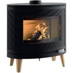 Poêle à bois Fonte Kaori Zen 9 kW anthracite, design scandinave et vitre propre