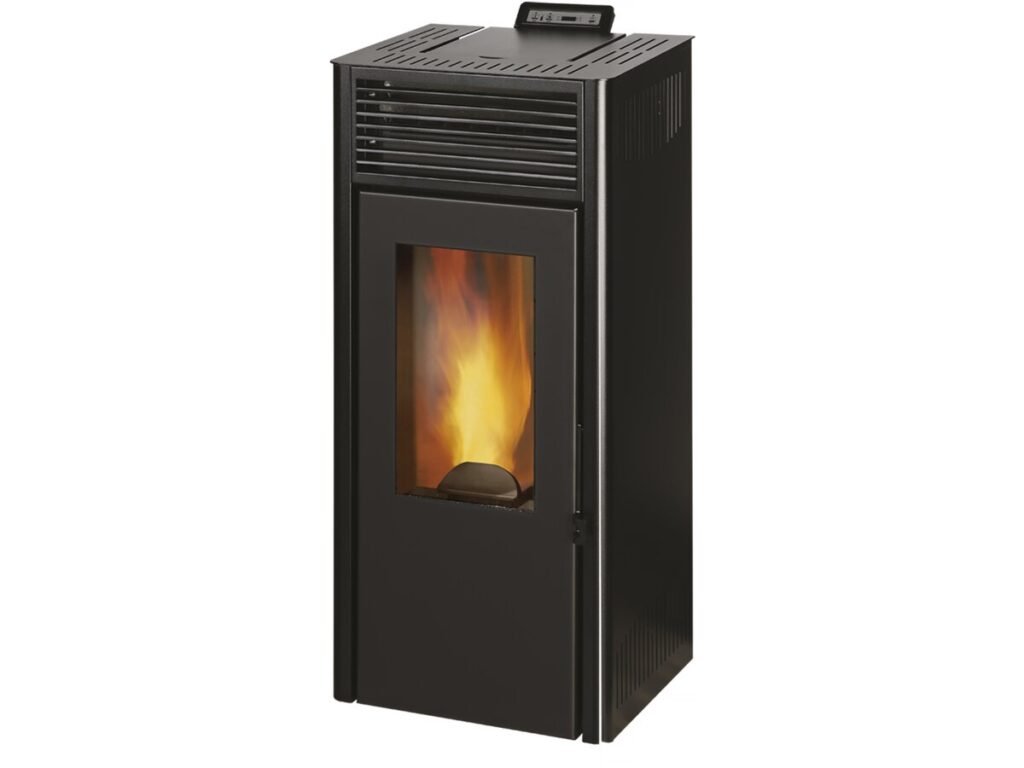 Poêle à granulé Monobloc Nola 7 noir vue frontale, design compact